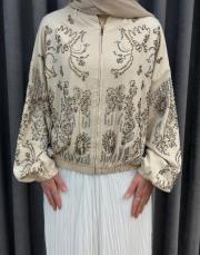 bej 38191 orfenegro işlemeli midi bomber ceket 4