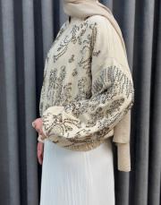 bej 38191 orfenegro işlemeli midi bomber ceket 5