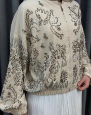 bej 38191 orfenegro işlemeli midi bomber ceket 6