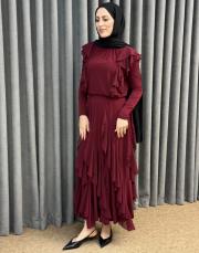 bordo 3039 qashe fırfırlı etekli takım