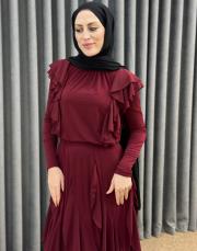 bordo 3039 qashe fırfırlı etekli takım 2