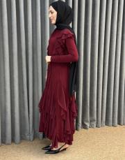 bordo 3039 qashe fırfırlı etekli takım 3