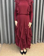 bordo 3039 qashe fırfırlı etekli takım 4