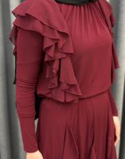 bordo 3039 qashe fırfırlı etekli takım 5