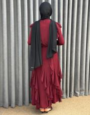 bordo 3039 qashe fırfırlı etekli takım 6