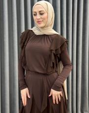 kahve 3039 qashe fırfırlı etekli takım 2