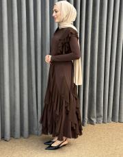 kahve 3039 qashe fırfırlı etekli takım 3