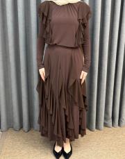 kahve 3039 qashe fırfırlı etekli takım 4