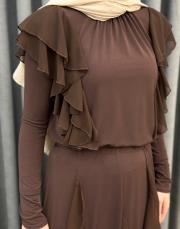 kahve 3039 qashe fırfırlı etekli takım 5