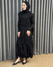 siyah 3039 qashe fırfırlı etekli takım