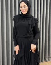 siyah 3039 qashe fırfırlı etekli takım 2