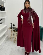 bordo 2958 white corner abiye elbise