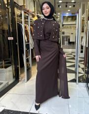 kahve 3224 white corner abiye elbise