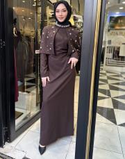 kahve 3224 white corner abiye elbise 2