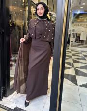 kahve 3224 white corner abiye elbise 3