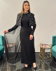 siyah 3224 white corner abiye elbise