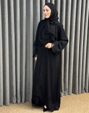 siyah 0084 essahra dantel şallı ikili takım abaya
