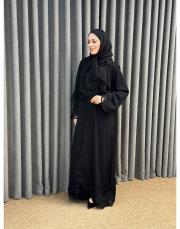 siyah 0084 essahra dantel şallı ikili takım abaya 2