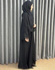siyah 0084 essahra dantel şallı ikili takım abaya 3