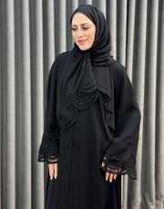 siyah 0084 essahra dantel şallı ikili takım abaya 4