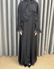 siyah 0084 essahra dantel şallı ikili takım abaya 5