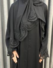 siyah 0084 essahra dantel şallı ikili takım abaya 6