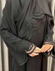 siyah 0084 essahra dantel şallı ikili takım abaya 7