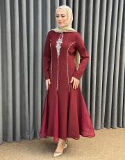 bordo 2897 white corner abiye elbise