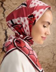 kırmızı 242-1006 imannoor dörtlü gonca ipek eşarp