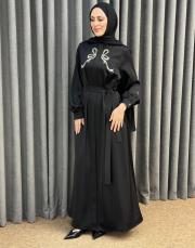 siyah 30044 senna ribbon abiye elbise