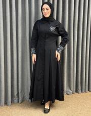 siyah 5158 missemramiss perla cotton elbise