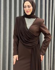 kahve 3299 white corner abiye elbise 2