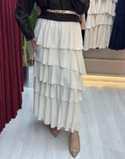 ekru sz 5497 sentez şifon katlı etek