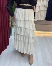 ekru sz 5497 sentez şifon katlı etek 4