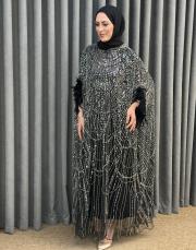 siyah gümüş ds 603 ithal abiye elbise