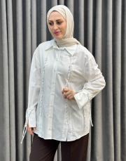 ekru 26kk 5370 missemramiss bağcık detaylı gömlek