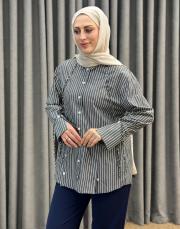 antrasit çizgili 26kk 5370 missemramiss bağcık detaylı gömlek