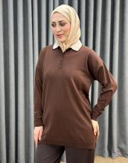 kahve 1925 merwish sole çift yaka triko