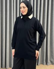 siyah 1925 merwish sole çift yaka triko