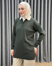 yeşil 1925 merwish sole çift yaka triko