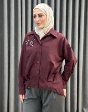 bordo 5372 missemramiss işlemeli gömlek