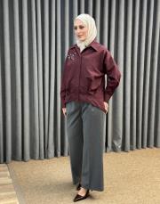 bordo 5372 missemramiss işlemeli gömlek 2