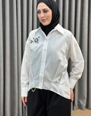 ekru 5372 missemramiss işlemeli gömlek