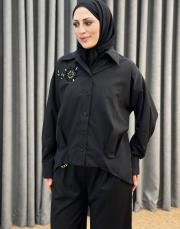 siyah 5372 missemramiss işlemeli gömlek