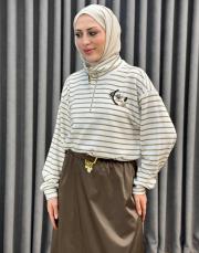 ekru bej 5380 missemramiss çizgili sweat thşirt