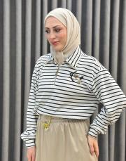 ekru çizgilı 5380 missemramiss çizgili sweat thşirt