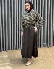kahve 5376 missemramiss kemerli saten etek