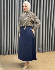 lacivert 5376 missemramiss kemerli saten etek 2