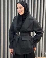 siyah 5475 missemramiss noir kısa trençkot