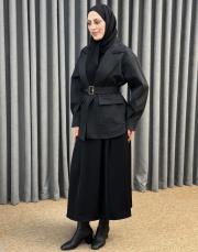 siyah 5475 missemramiss noir kısa trençkot 2